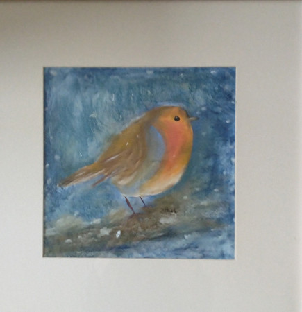 Roodborstje,pastelkrijt 50x50 cm 2025 Verkocht